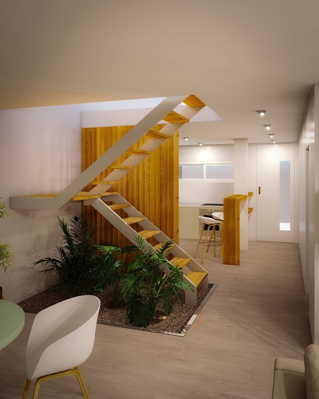 Escalera y jardín interior